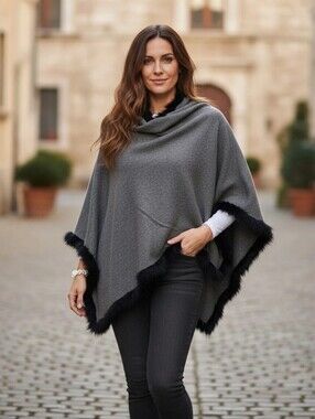 MITCHIE'S 90% Wool & 10% Cashmere Wrap with MINK Fur